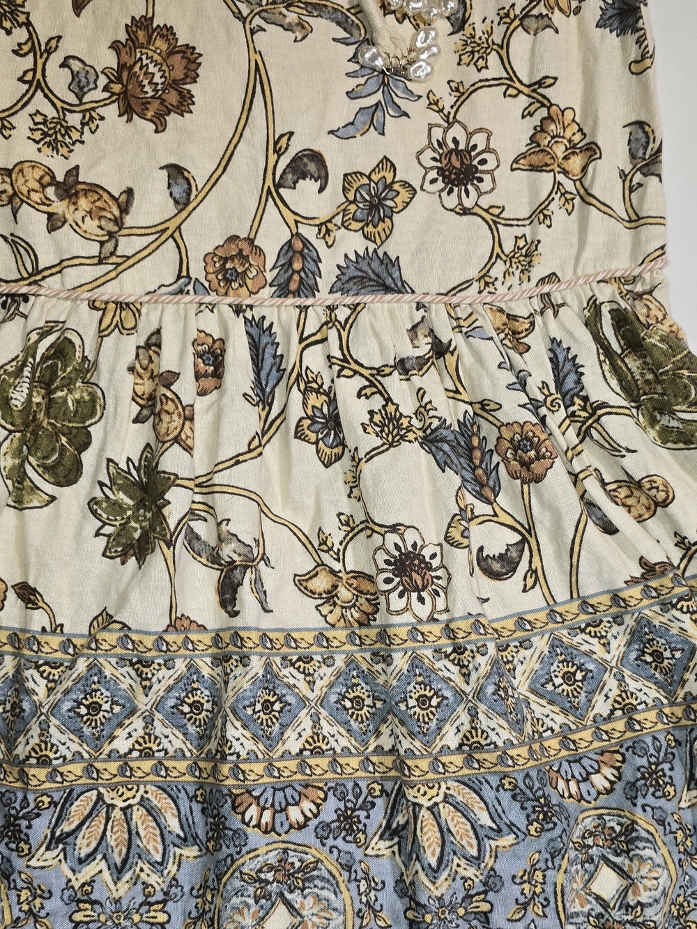 Calypso St Barth Floral Midi Skirt Rope Belt Print Cotton Linen Pearl Tassel - Picture 5 of 7